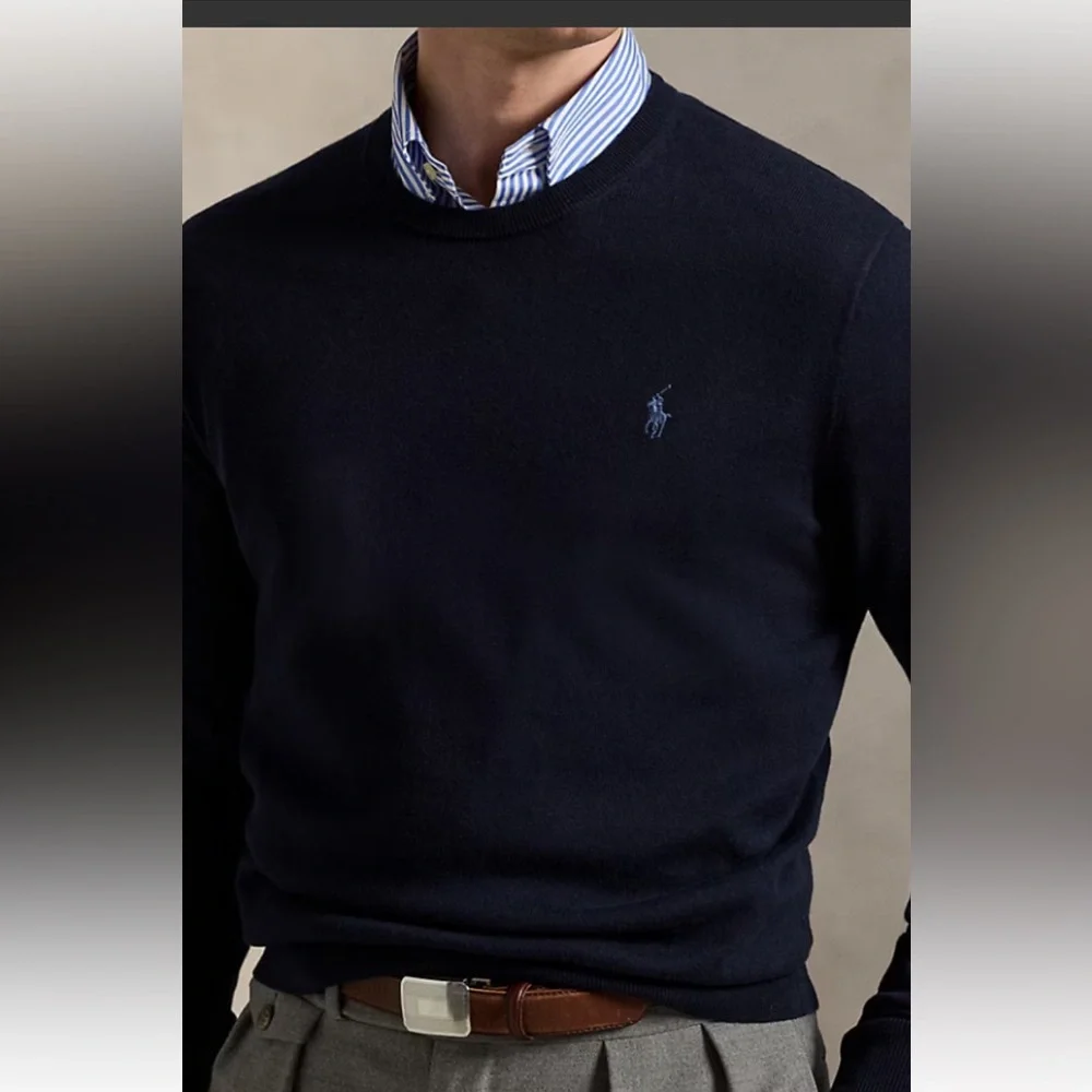 NWT Polo Ralph Lauren Men's 100% Cashmere Dark Blue Crewneck Sweater Size M - Picture 2 of 12
